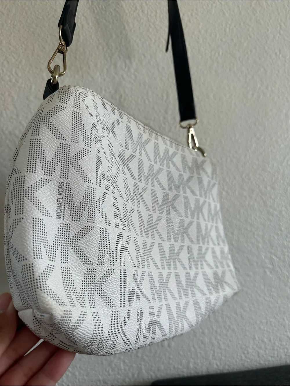 Michael Kors Vanilla Signature Monogram MK Crossbody Bag with Removable Strap